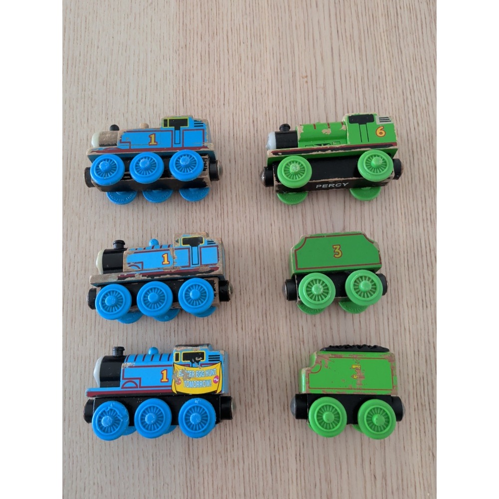 Thomas and Friends Wooden Railway PERCY Train Lot Of 6 GREEN / BLUE
